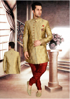 Gold - Red Color Designer Indo Western Sherwani